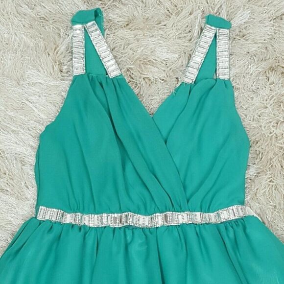 KLAXONS Women's Mini Dress Size Small Green Embellished - Picture 3 of 7